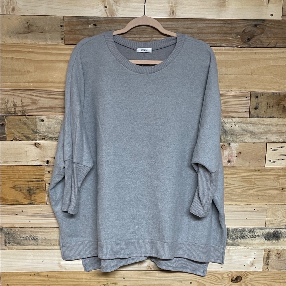 Cherish size OS Heather Gray Super Soft Oversized Brush Knit Dolman Sleeve Top